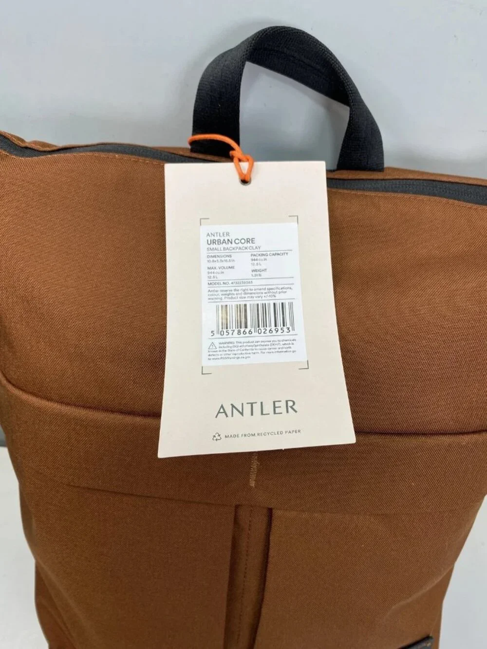 ANTLER - Urban Core Zip Top Backpack, 12.5L Rucksack - Brown